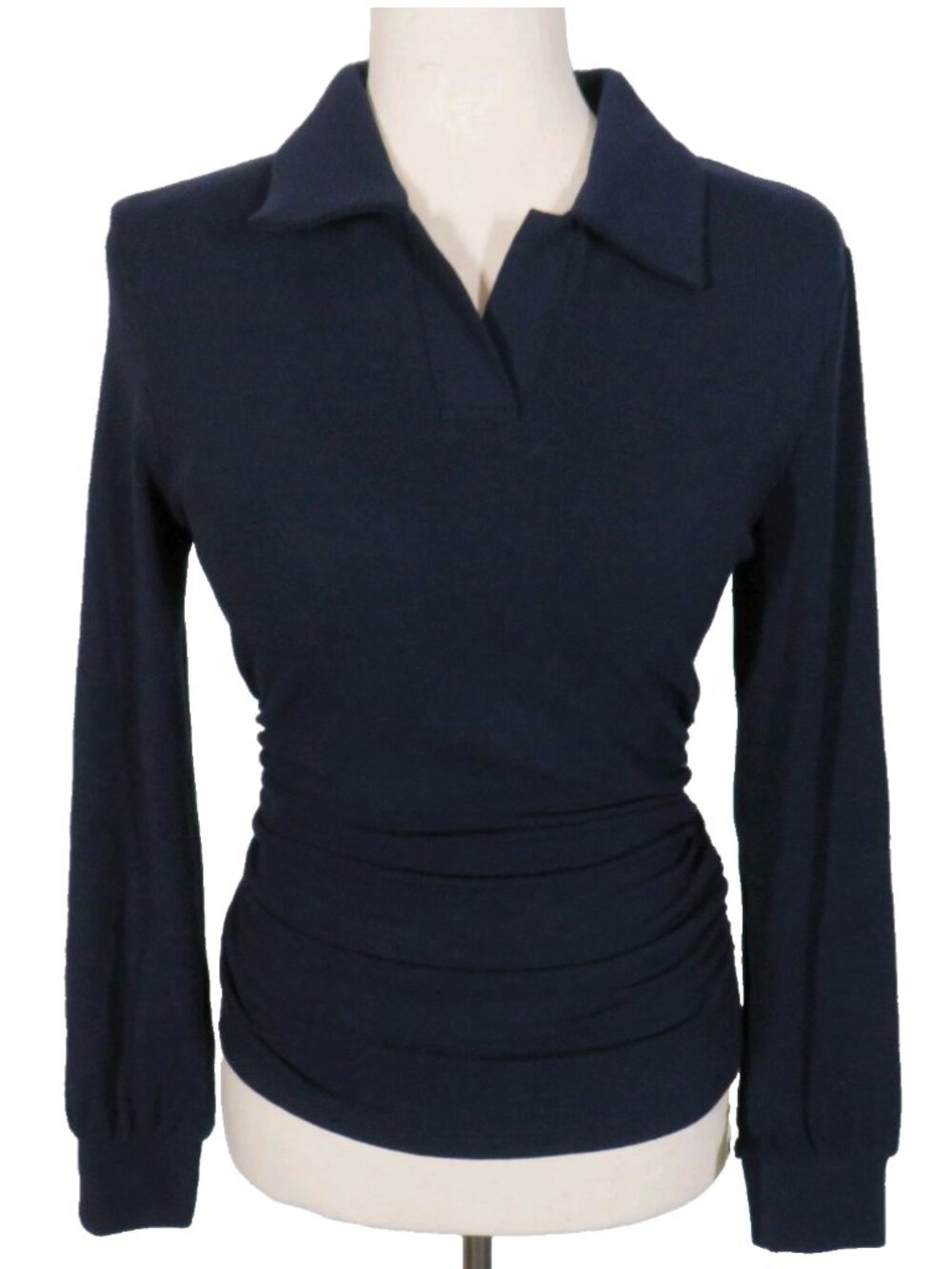OGL EcoMousse Long Sleeve Brami Polo Top Side Ruched Navy Size XS